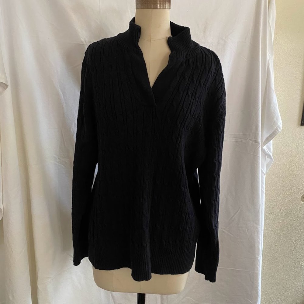 Liz Claiborne Woman Black Cable Knit Jumper Top - Size 2X - Cotton Long Sleeve